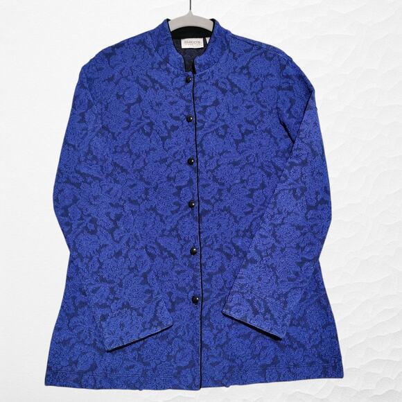 Chicos Travelers Size 0 (Small/4) Jacquard Button Up Blouse Jacket Blue Made USA - Picture 1 of 15